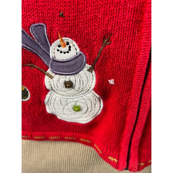 Christopher & Banks Snowman Zip Sweater Vest XL Red Snowman Cotton Ramie Blend - Picture 9 of 16